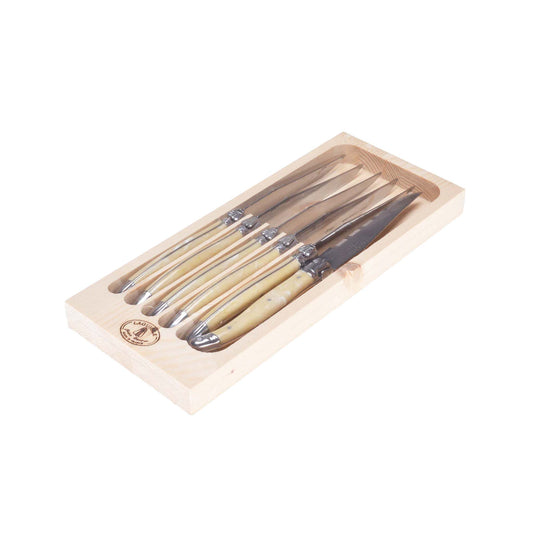 JEAN DUBOST LAGUIOLE FAUX HORN STEAK KNIVES SET OF 6